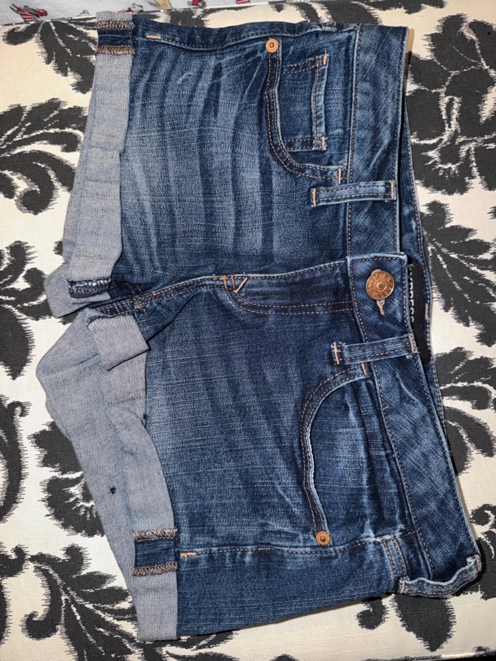 Express Dark Blue Rolled-Hem Denim Shorts